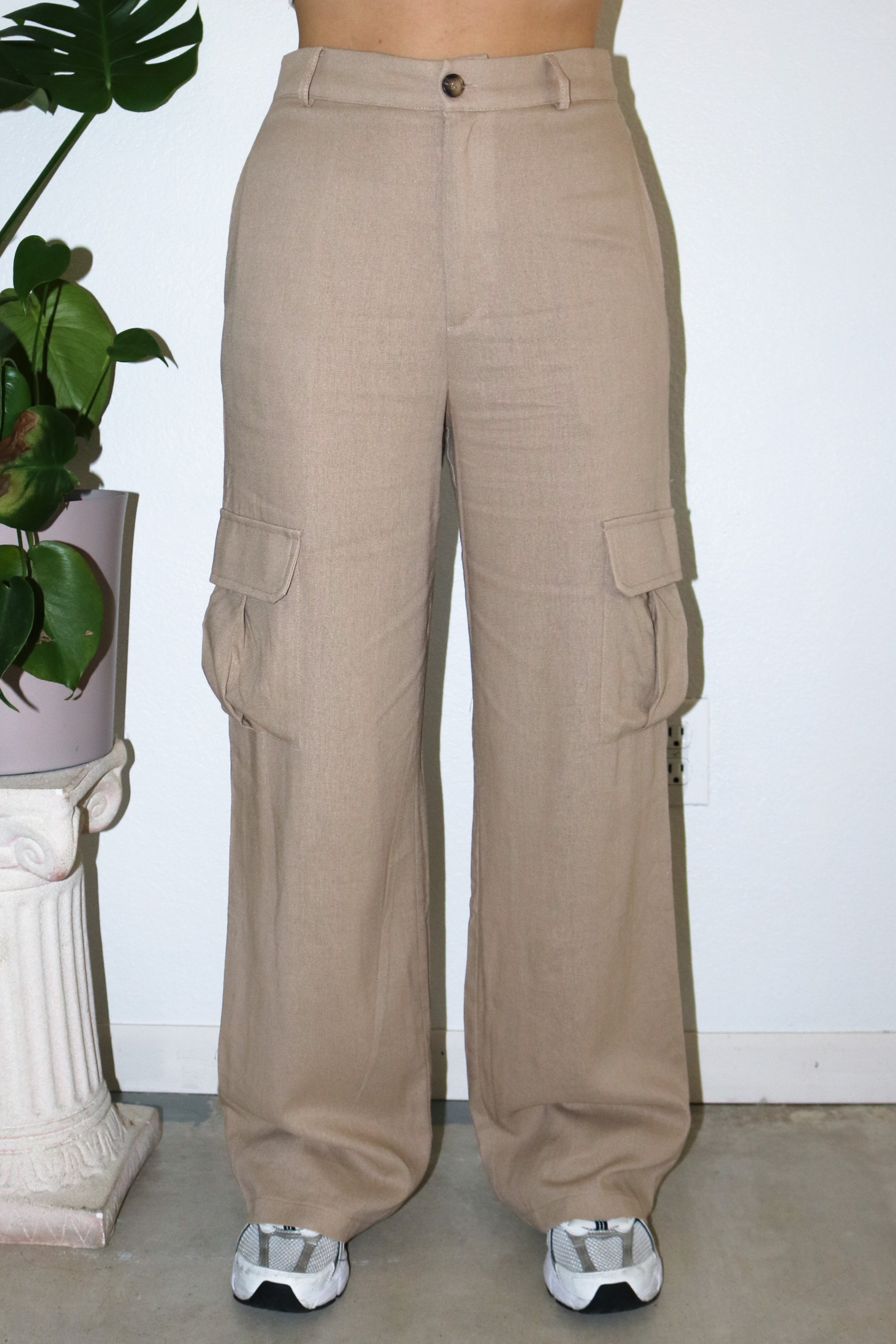 Beige Cargo Pants With Toggle Detail